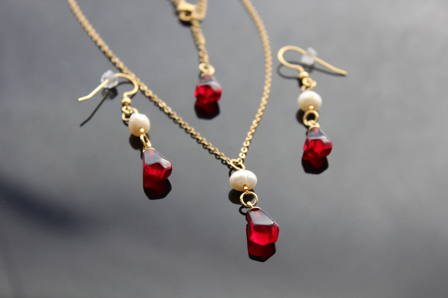 14K gold plated stainless steel handmade non tarnish pomegranate resin seeds with natural pearls