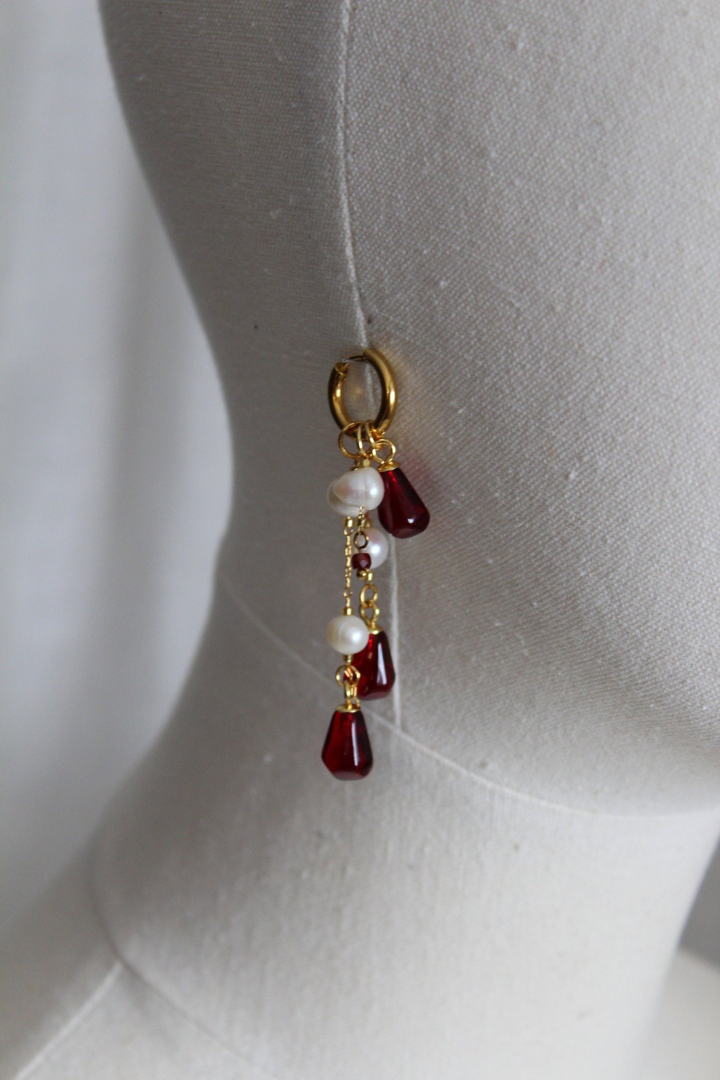 Handmade pomegranate seeds 18K gold plated stainless steel jewelry set with natural pearls