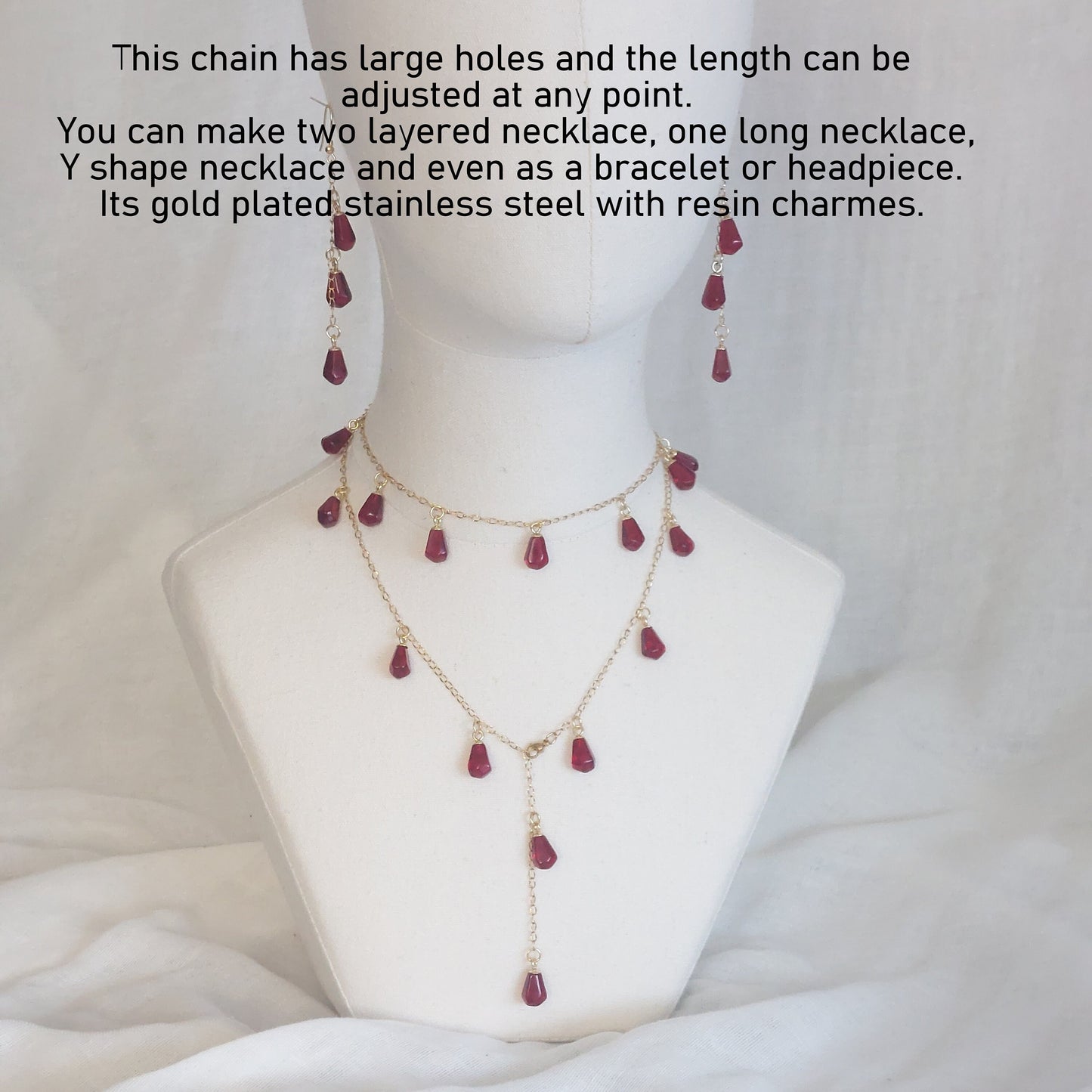 18K gold plated stainless steel handmade non tarnish pomegranate resin seeds jewelry set