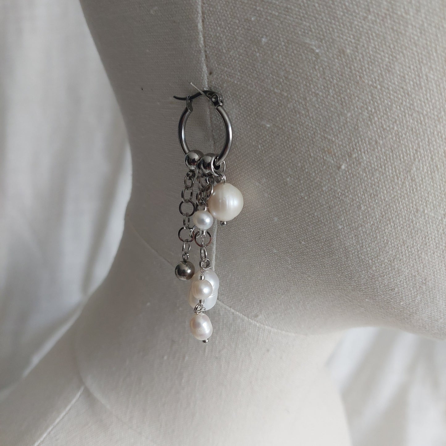 Handmade Natural Pearl Cascade jewelry set with stainless steel parts