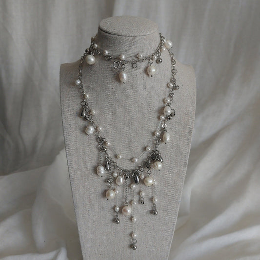 Handmade Natural Pearl Cascade jewelry set with stainless steel parts