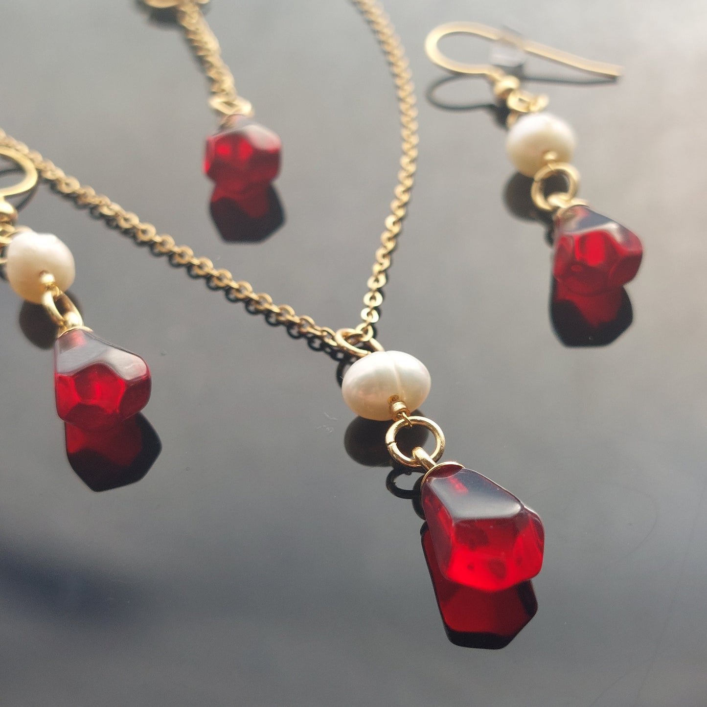 14K gold plated stainless steel handmade non tarnish pomegranate resin seeds with natural pearls