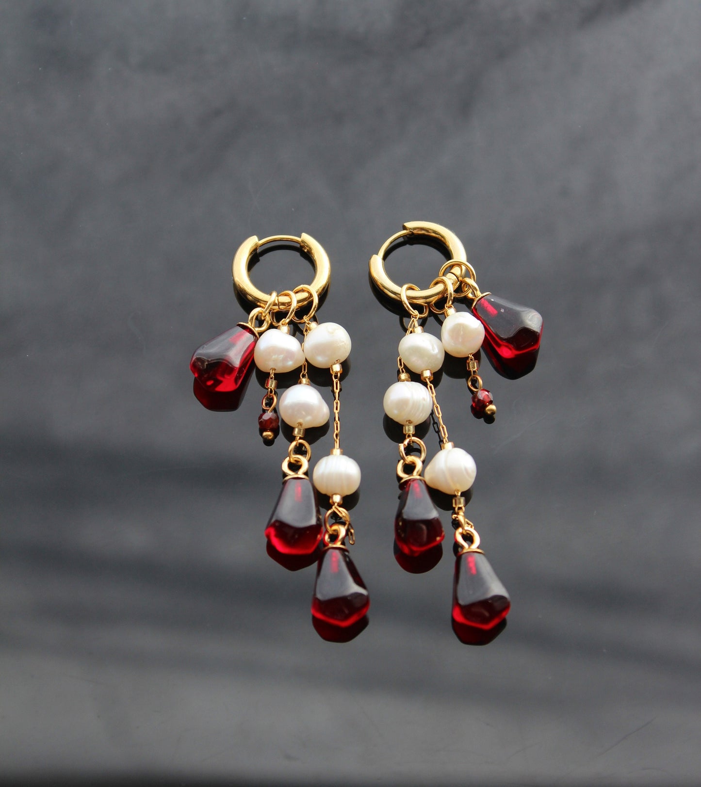 Handmade pomegranate seeds 18K gold plated stainless steel jewelry set with natural pearls