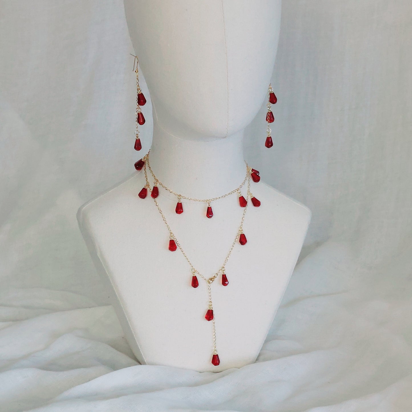 18K gold plated stainless steel handmade non tarnish pomegranate resin seeds jewelry set