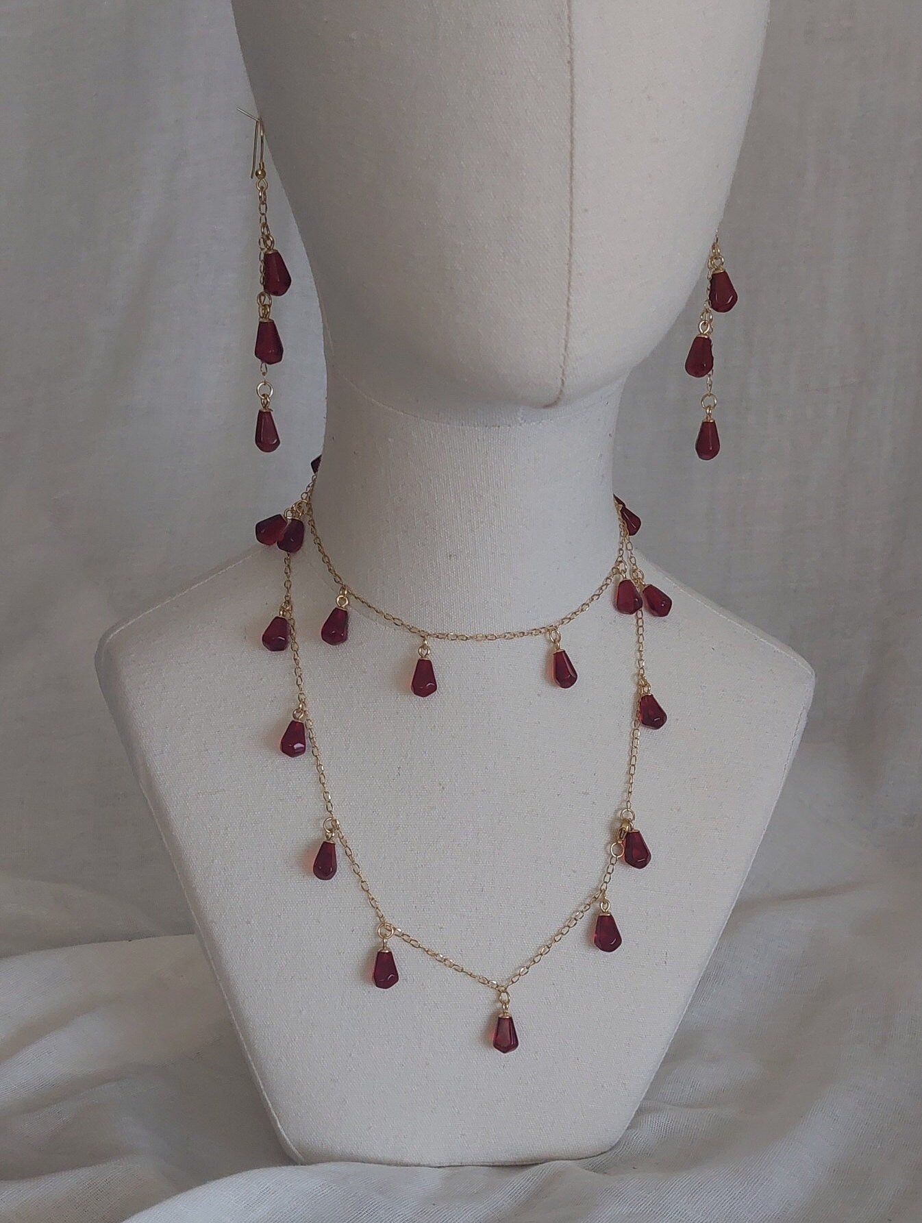 18K gold plated stainless steel handmade non tarnish pomegranate resin seeds jewelry set