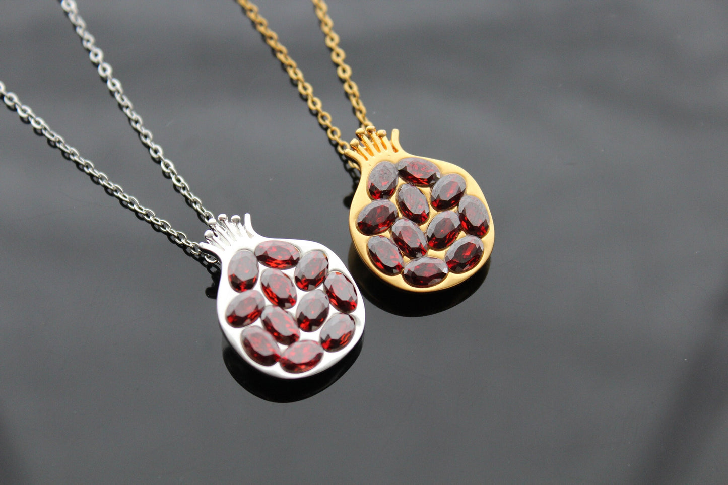 18K gold plated and 925 silver plated pomegranate pendant with AAA grade natural garnet