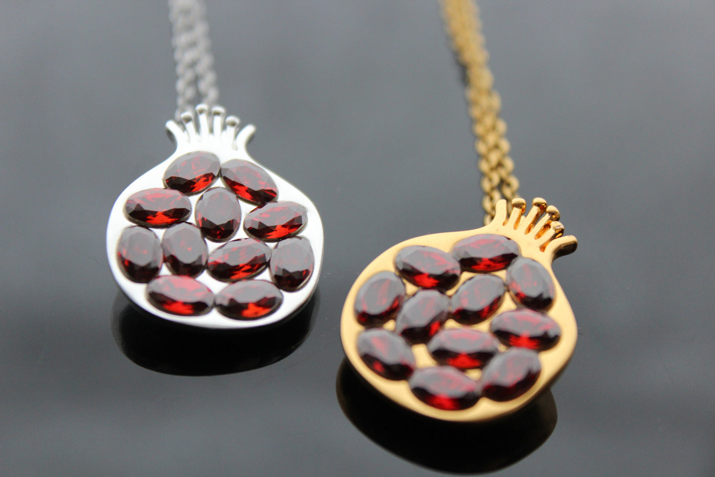 18K gold plated and 925 silver plated pomegranate pendant with AAA grade natural garnet