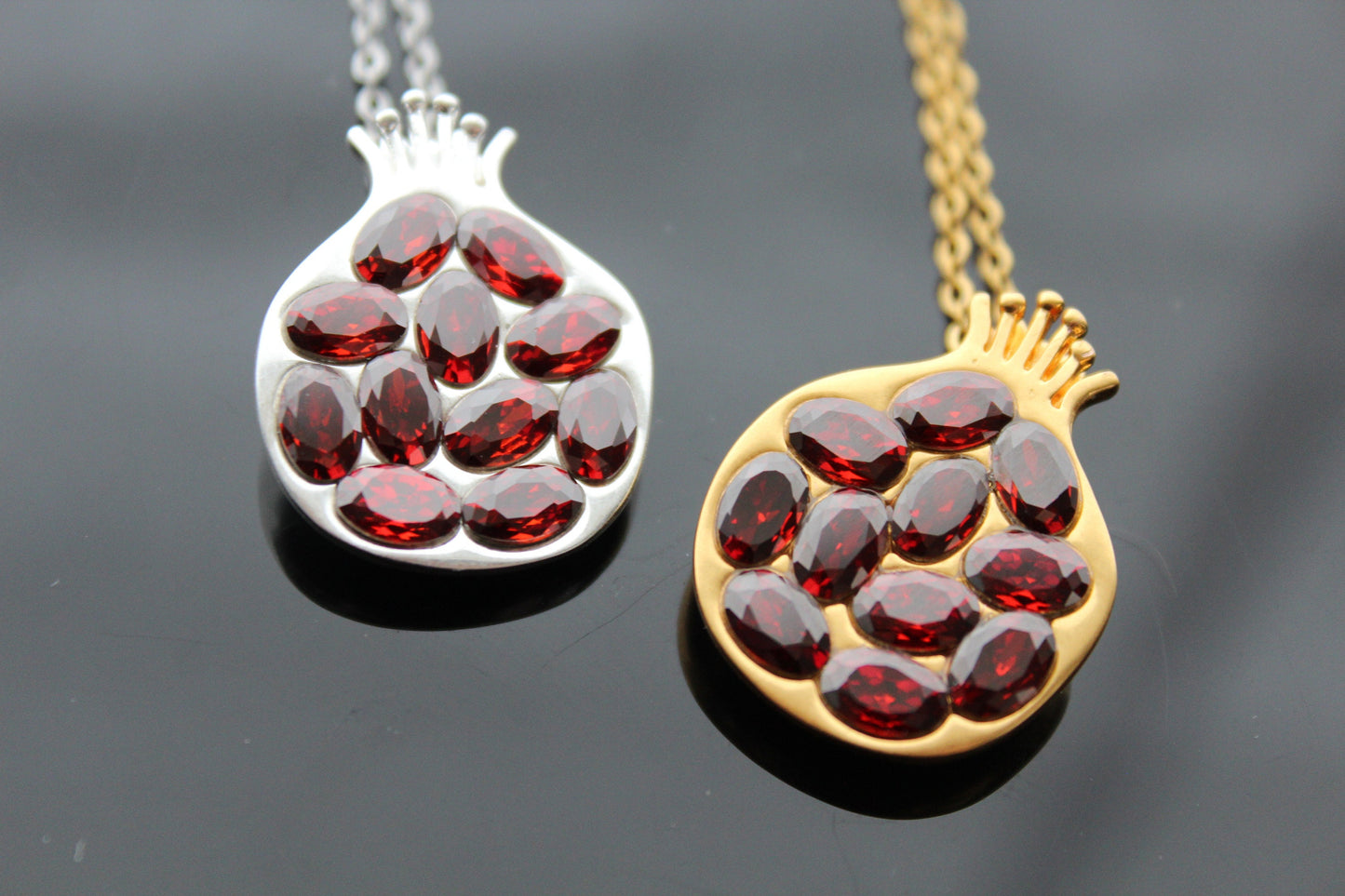 18K gold plated and 925 silver plated pomegranate pendant with AAA grade natural garnet