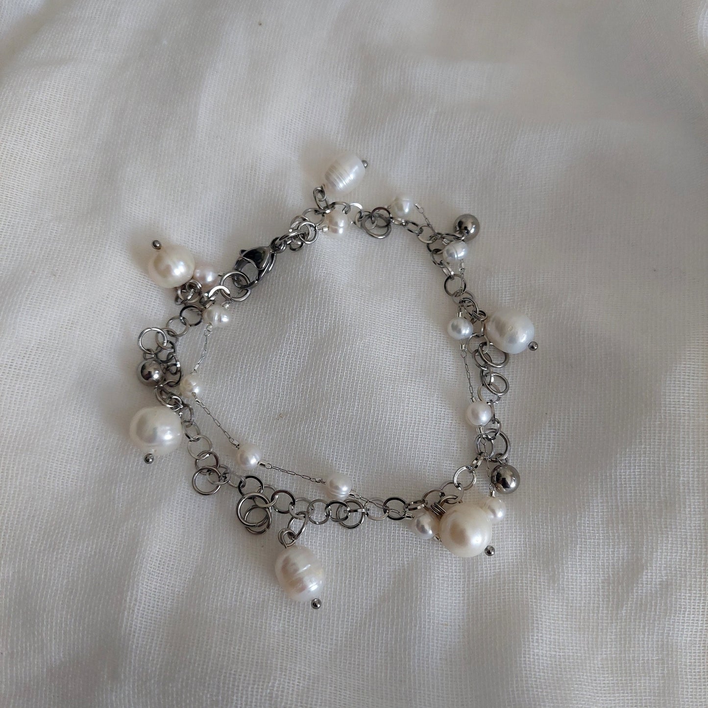 Handmade Natural Pearl Cascade jewelry set with stainless steel parts
