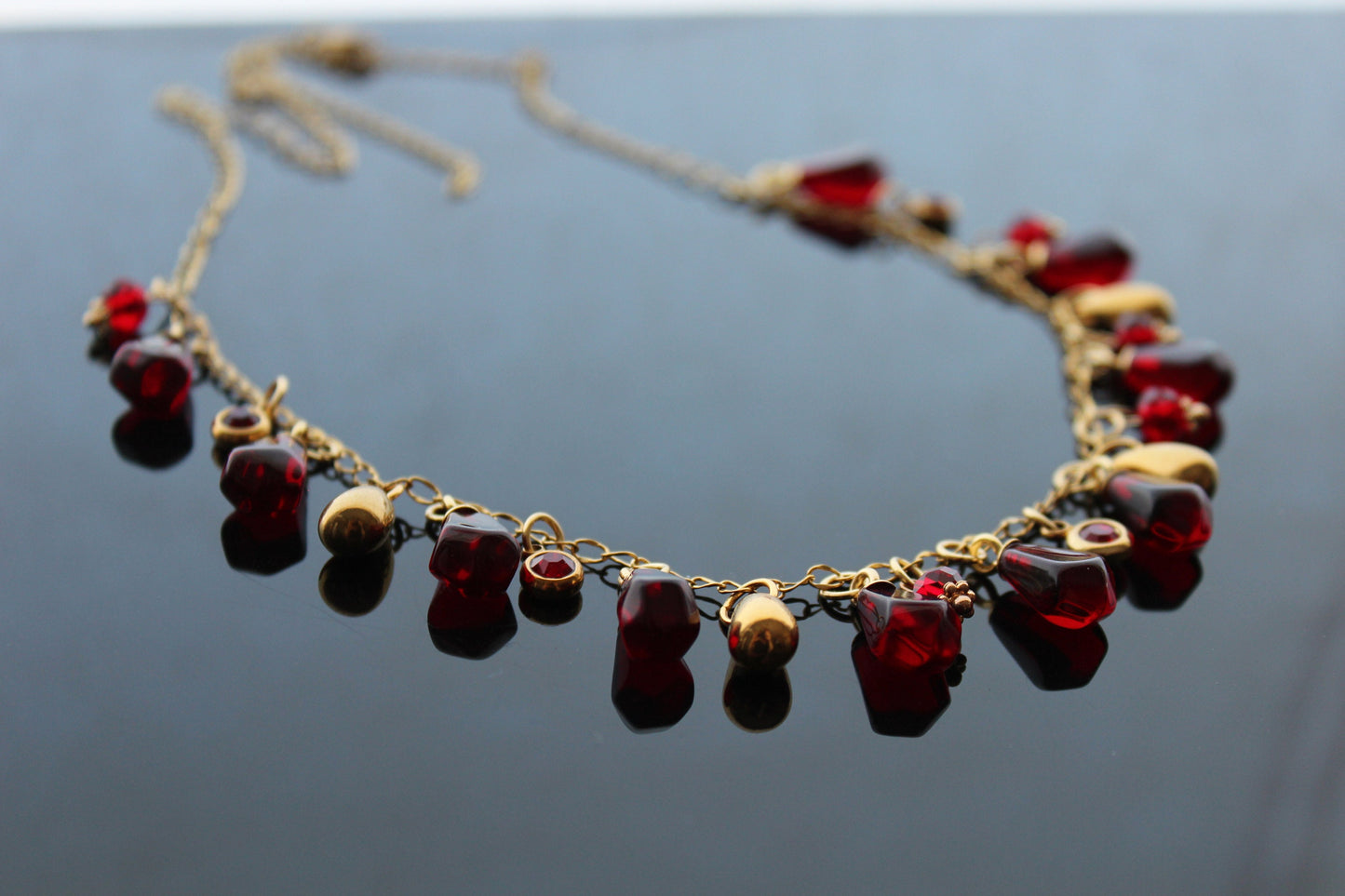 Handmade pomegranate seeds 18K gold plated stainless steel jewelry set with resin charms. Glass set only custom order.