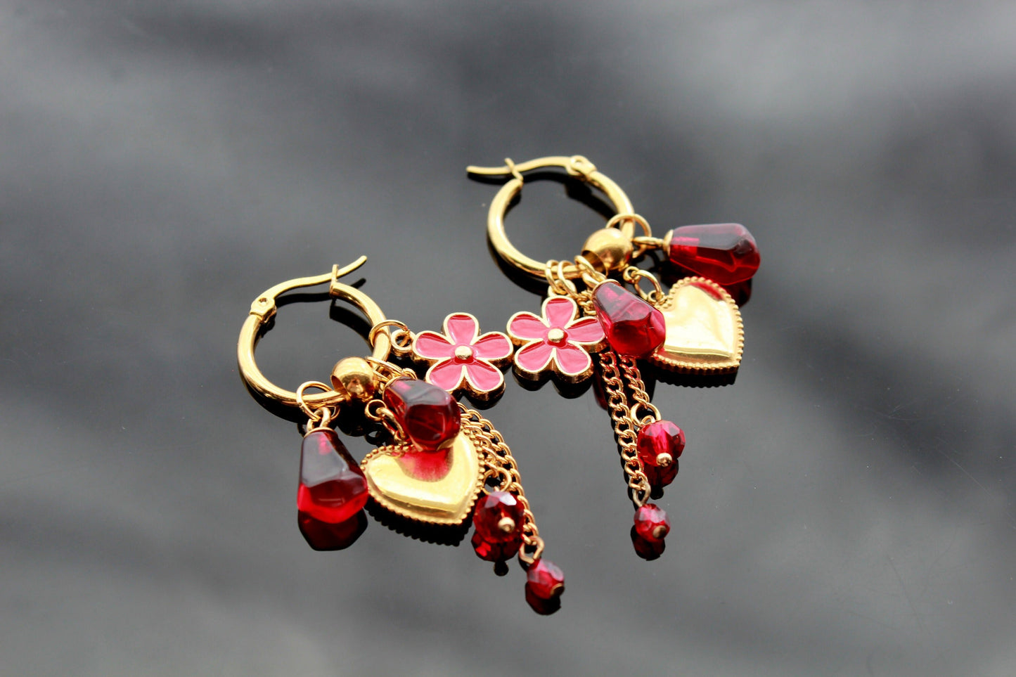 14K gold plated stainless steel handmade non tarnish pomegranate resin seeds with glass and heart