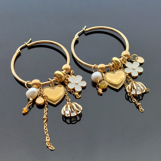 14K gold plated stainless steel handmade  non tarnish  heart bog hoops