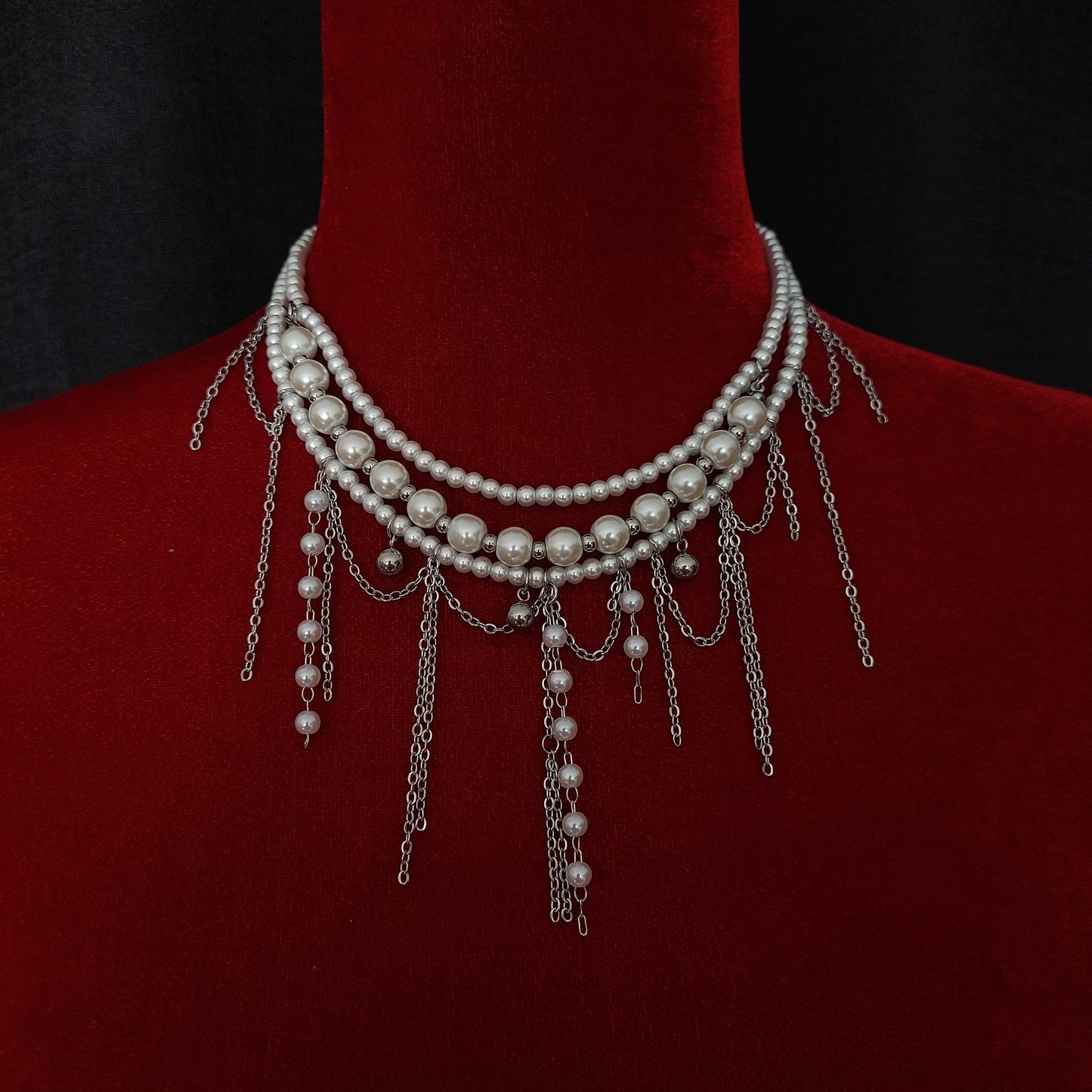 Handmade glass pearl layered necklace