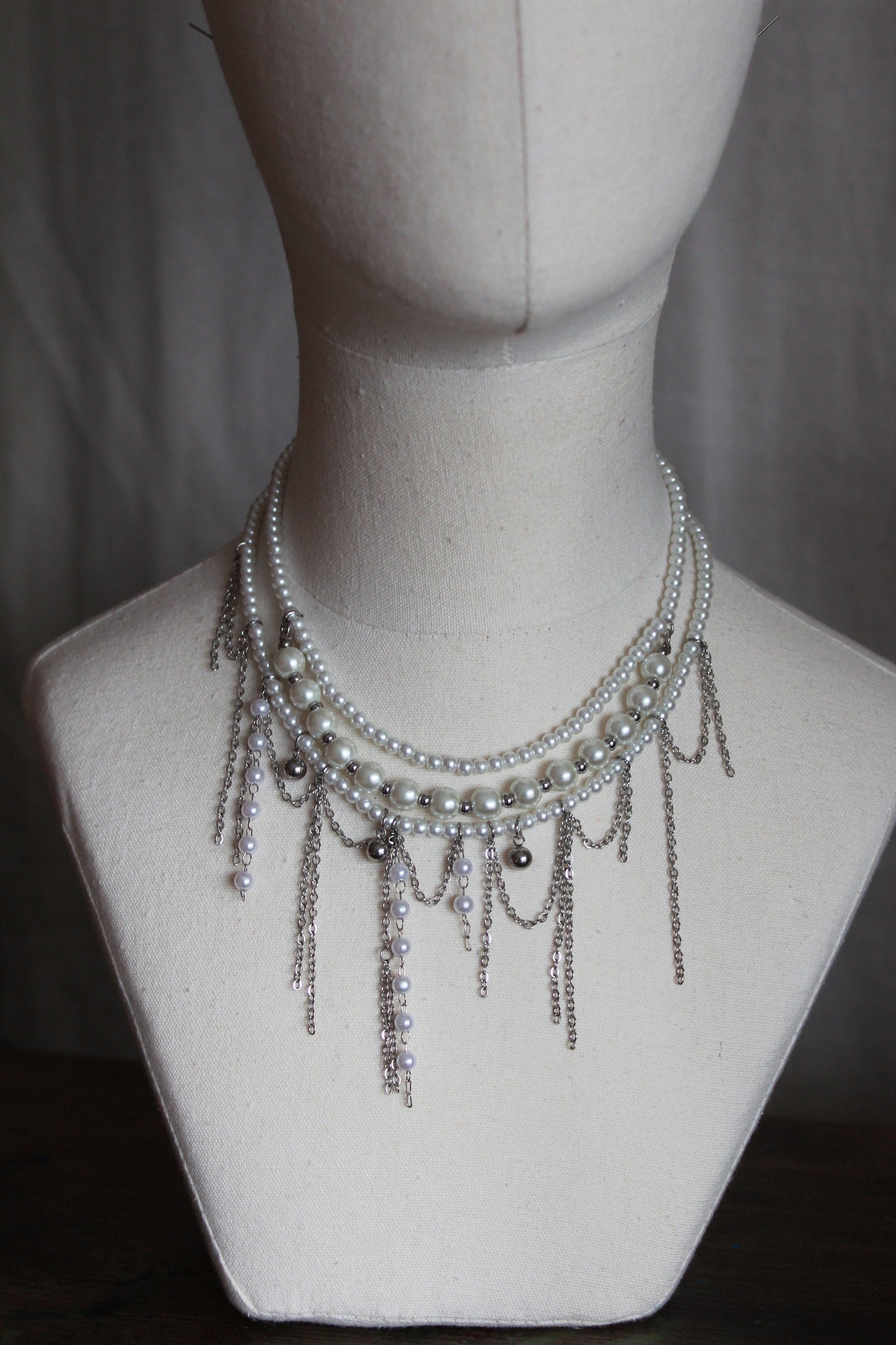 Handmade glass pearl layered necklace