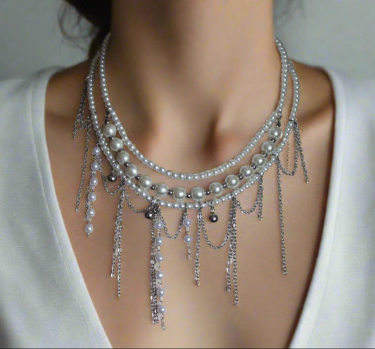 Handmade glass pearl layered necklace
