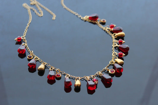 Handmade pomegranate seeds 18K gold plated stainless steel jewelry set with resin charms. Glass set only custom order.