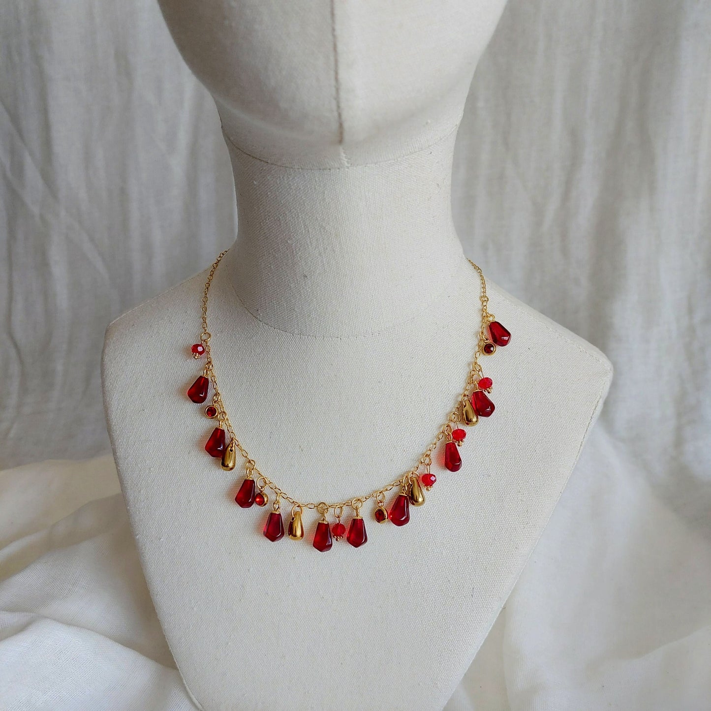 Handmade pomegranate seeds 18K gold plated stainless steel jewelry set with resin charms. Glass set only custom order.