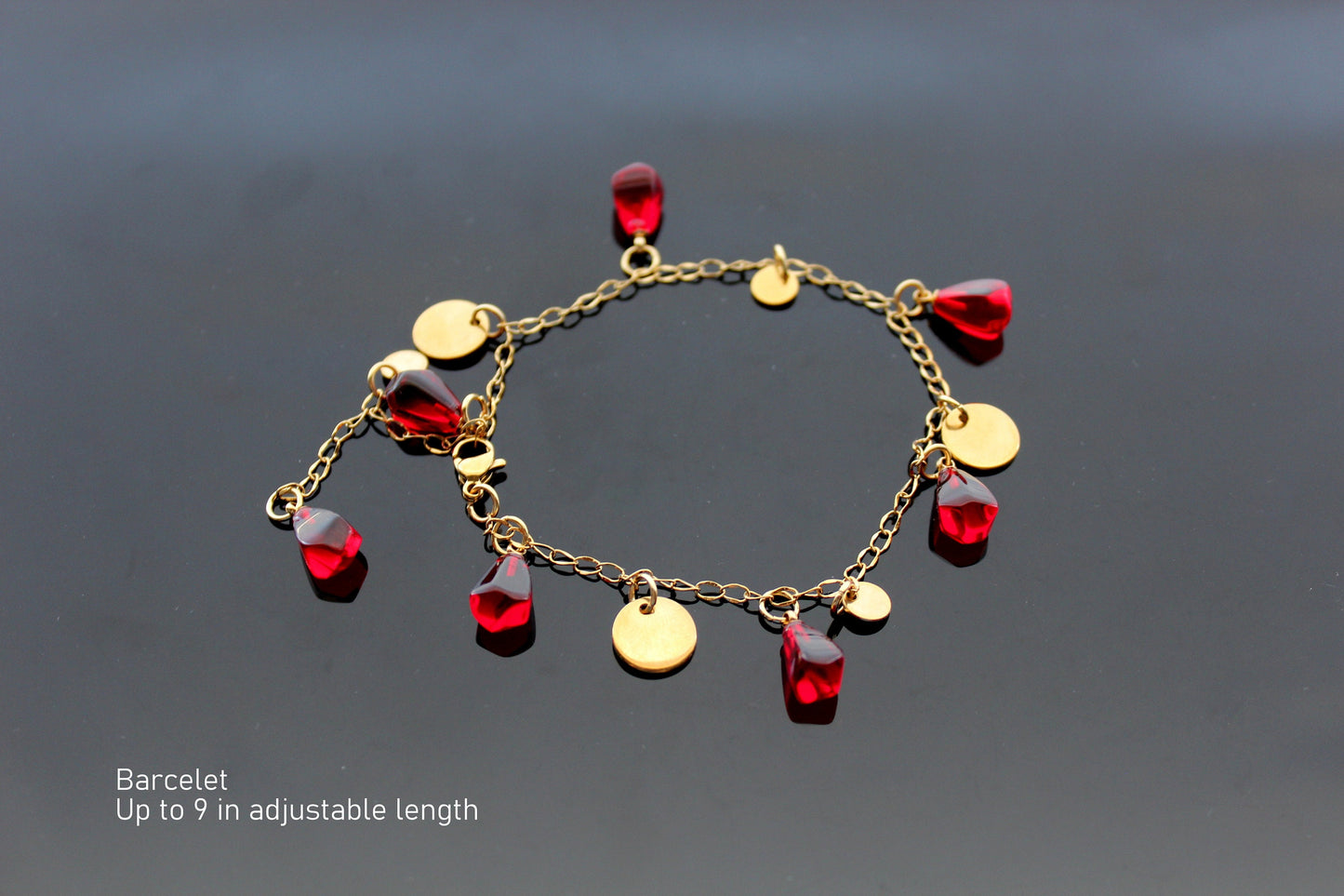 Glass handmade pomegranate seeds 18K gold plated stainless steel jewelry set