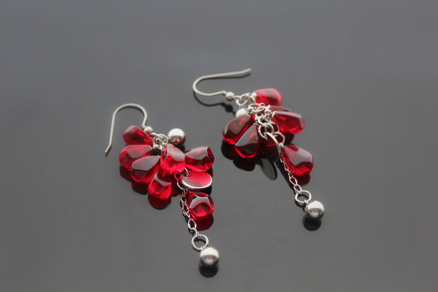 Hand made glass pomegranate seeds earrings