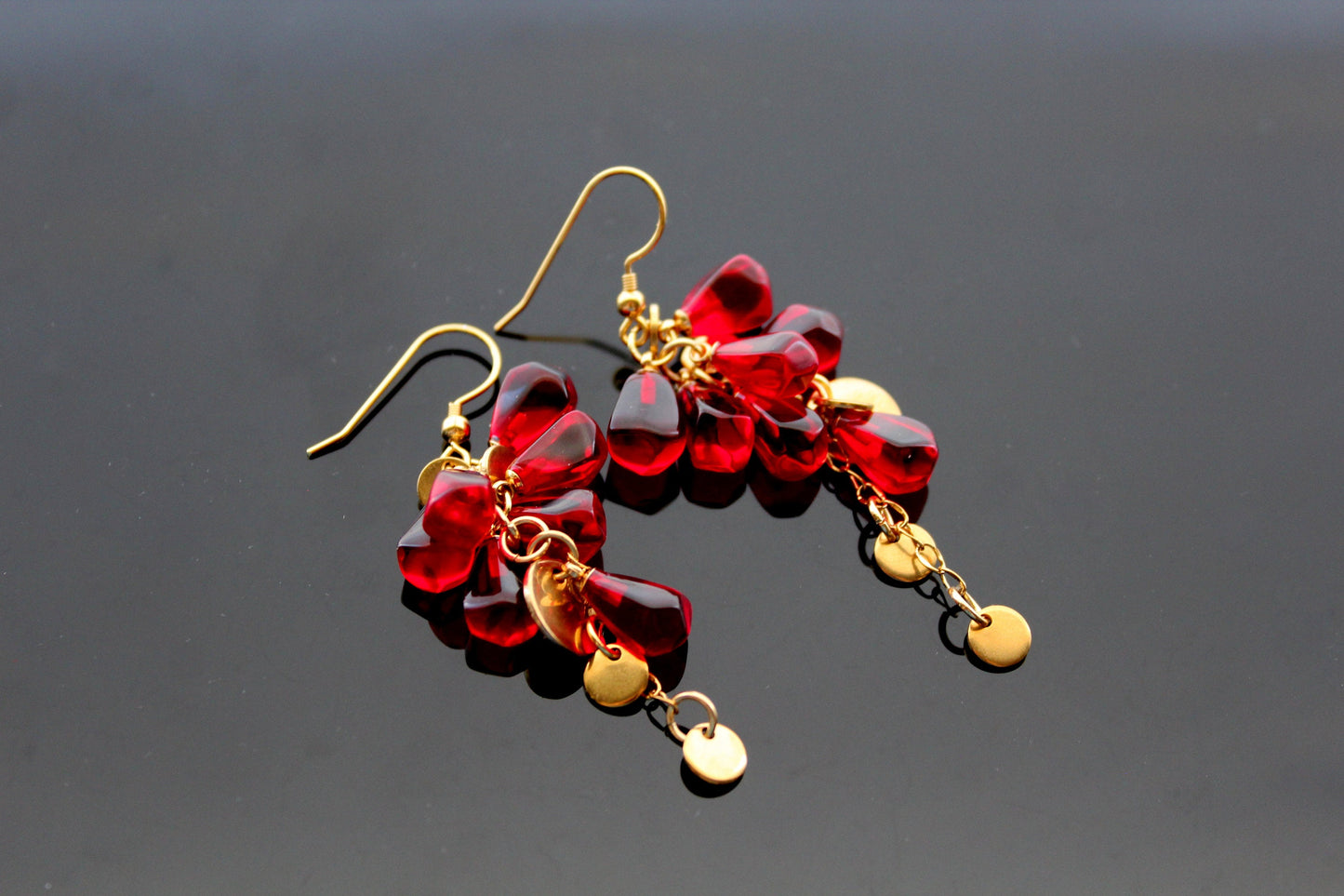 Hand made glass pomegranate seeds earrings