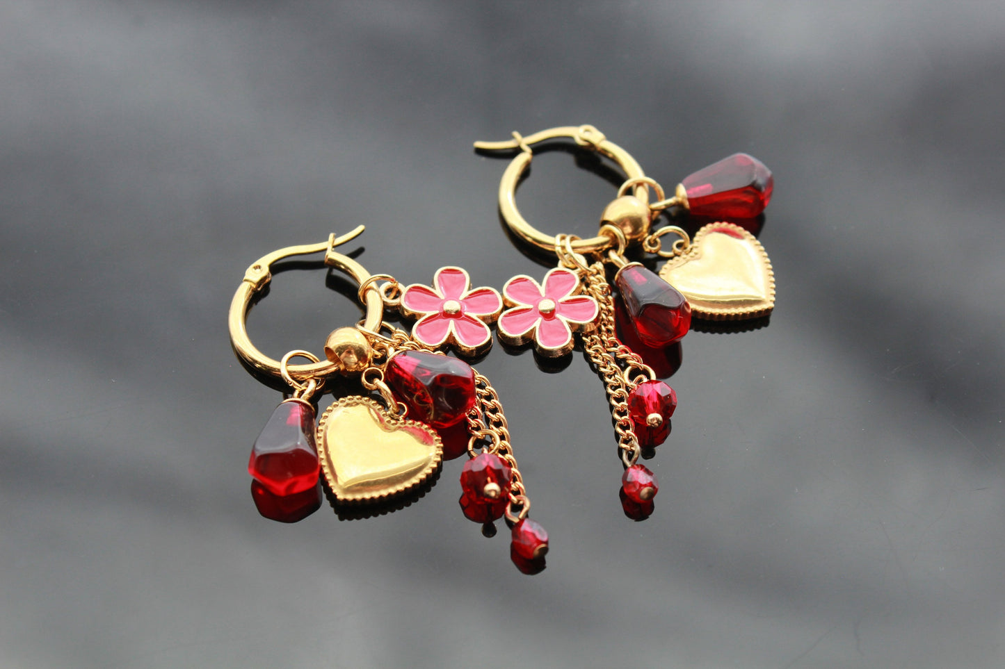 14K gold plated stainless steel handmade non tarnish pomegranate resin seeds with glass and heart