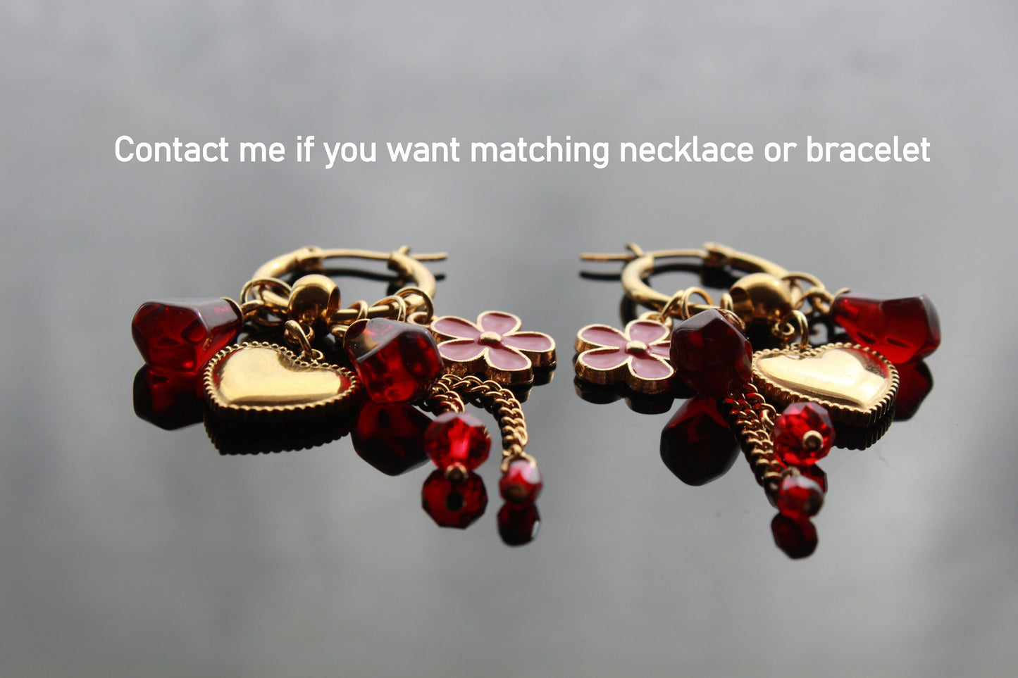 14K gold plated stainless steel handmade non tarnish pomegranate resin seeds with glass and heart