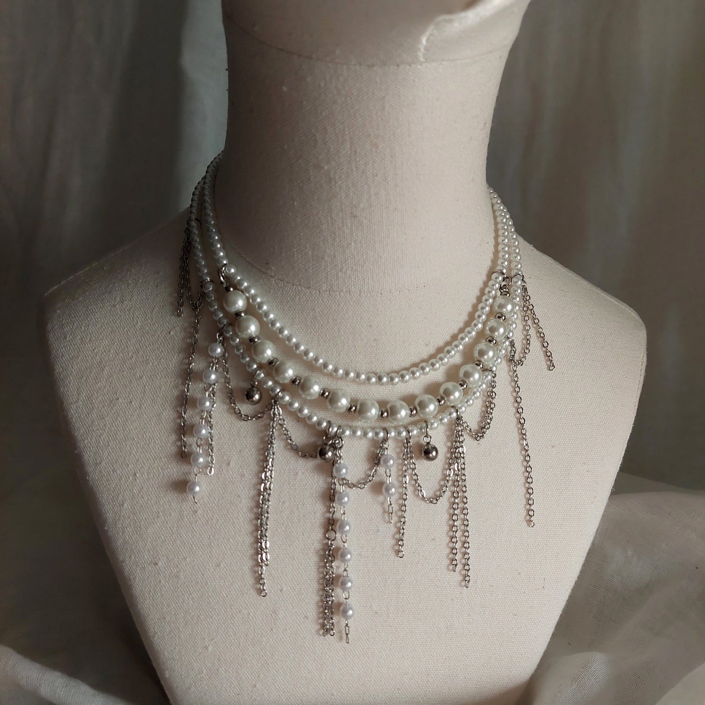 Handmade glass pearl layered necklace