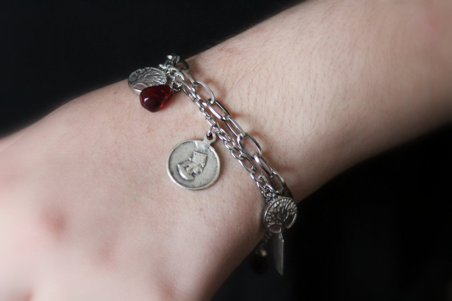 Armenian bangle with pomegranate seeds and charms