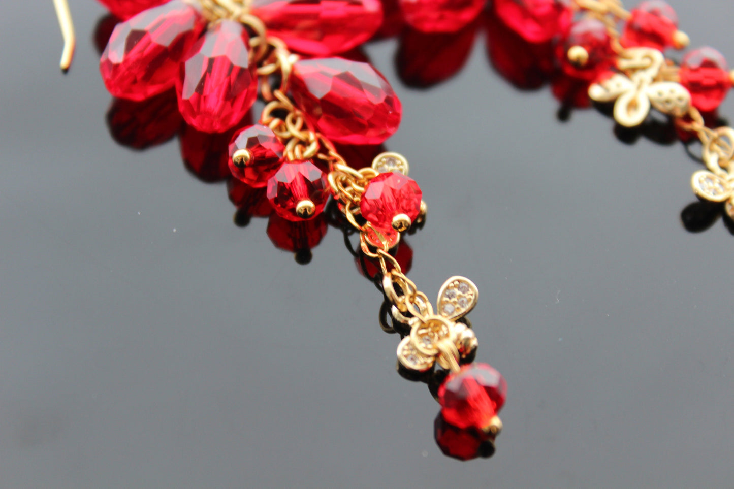 18K gold plated stainless steel, non tarnish Pomegranate seeds and bee earrings
