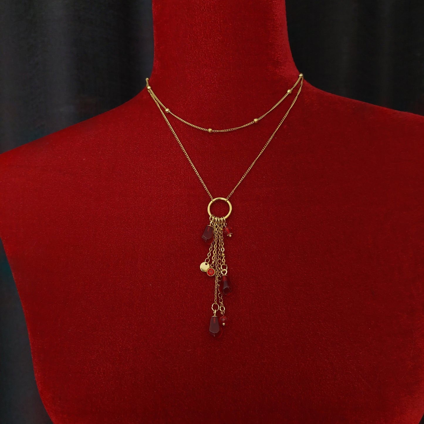 18K gold plated stainless steel Y shape handmade non tarnish pomegranate seeds necklace
