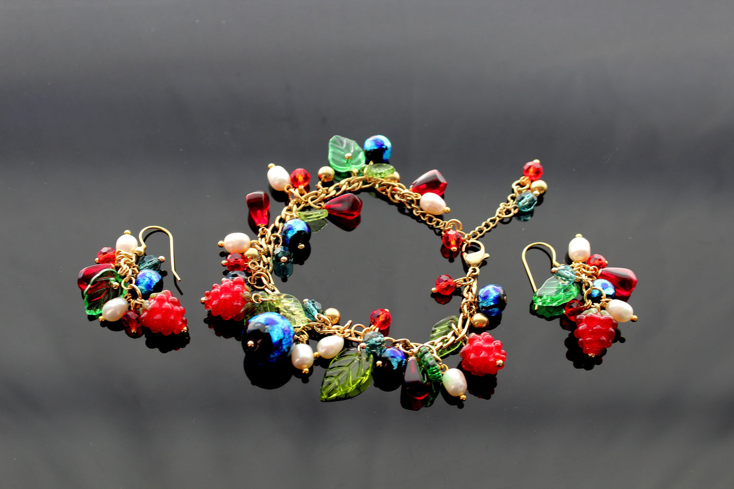 Handmade high quality glass berry jewelry with natural pearls and stainless steel parts