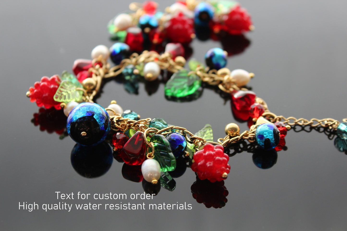 Handmade high quality glass berry jewelry with natural pearls and stainless steel parts
