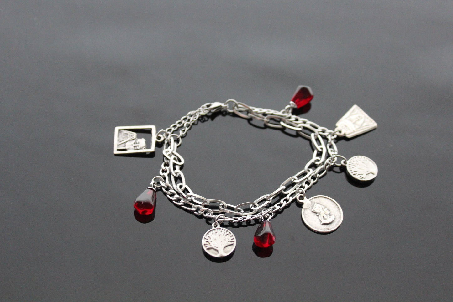 Armenian bangle with pomegranate seeds and charms