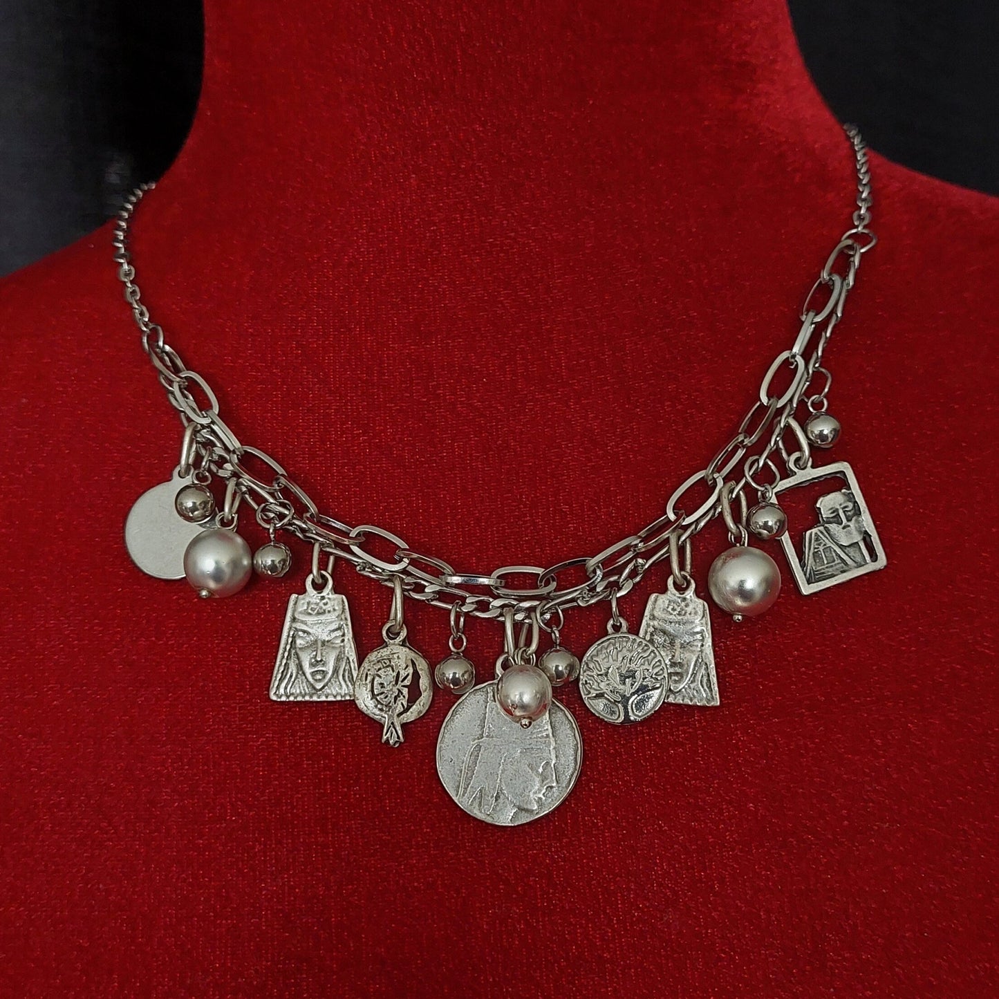 Armenian traditional necklace with earrings rhodium plated stainless steel parts