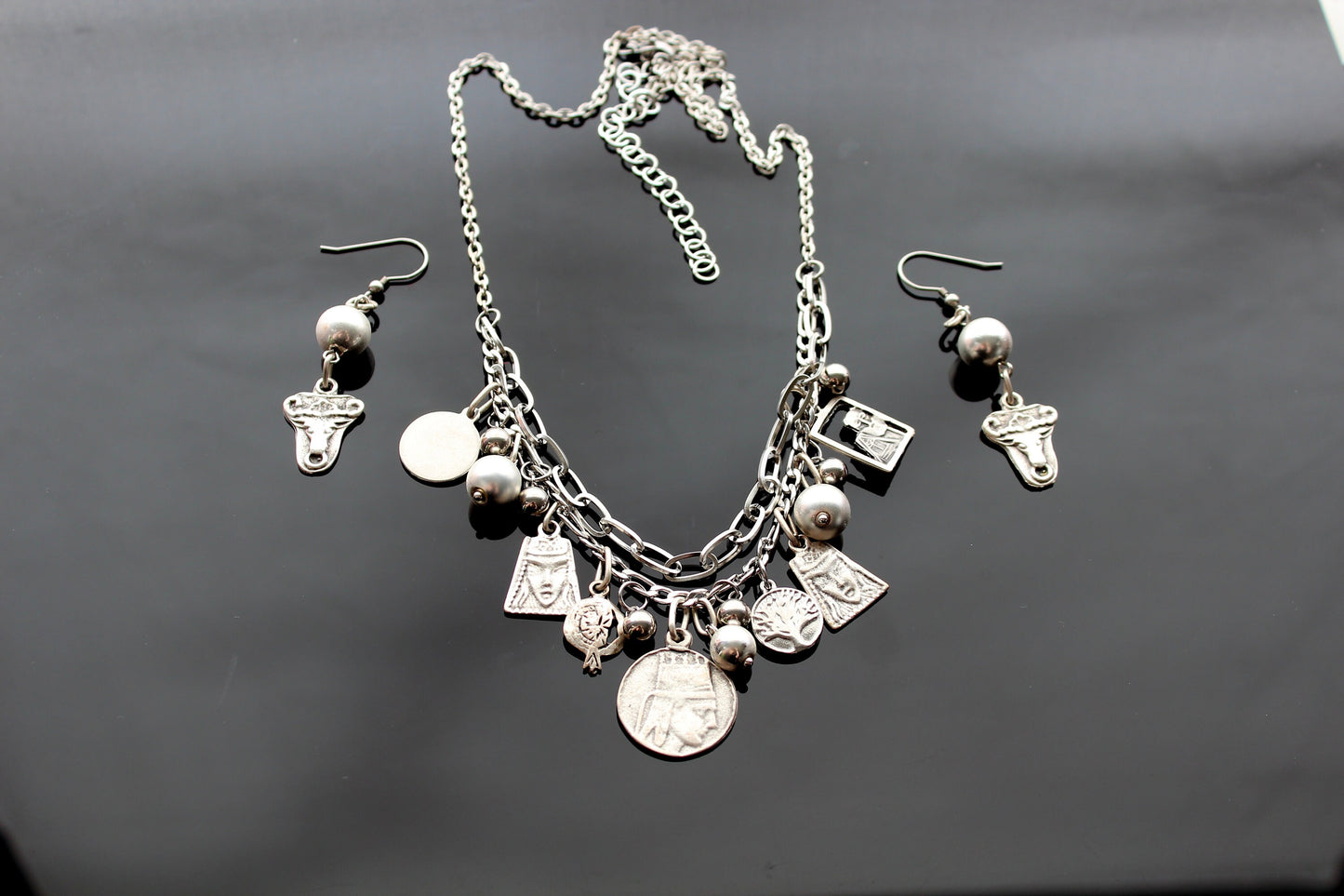 Armenian traditional necklace with earrings rhodium plated stainless steel parts