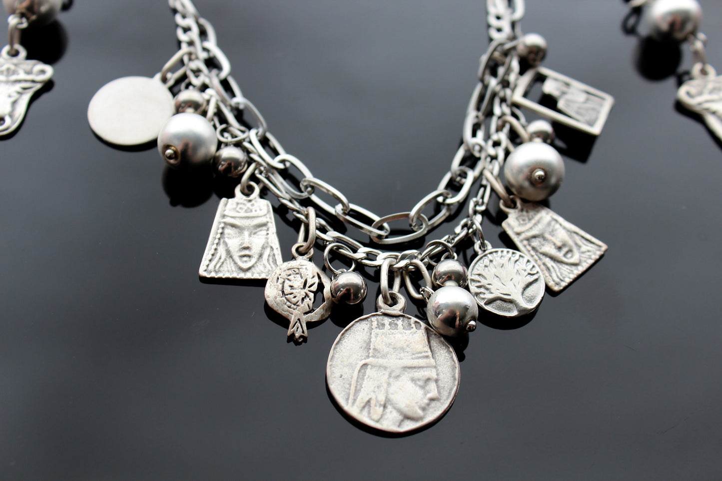 Armenian traditional necklace with earrings rhodium plated stainless steel parts