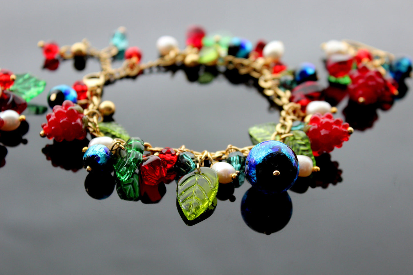 Handmade high quality glass berry jewelry with natural pearls and stainless steel parts