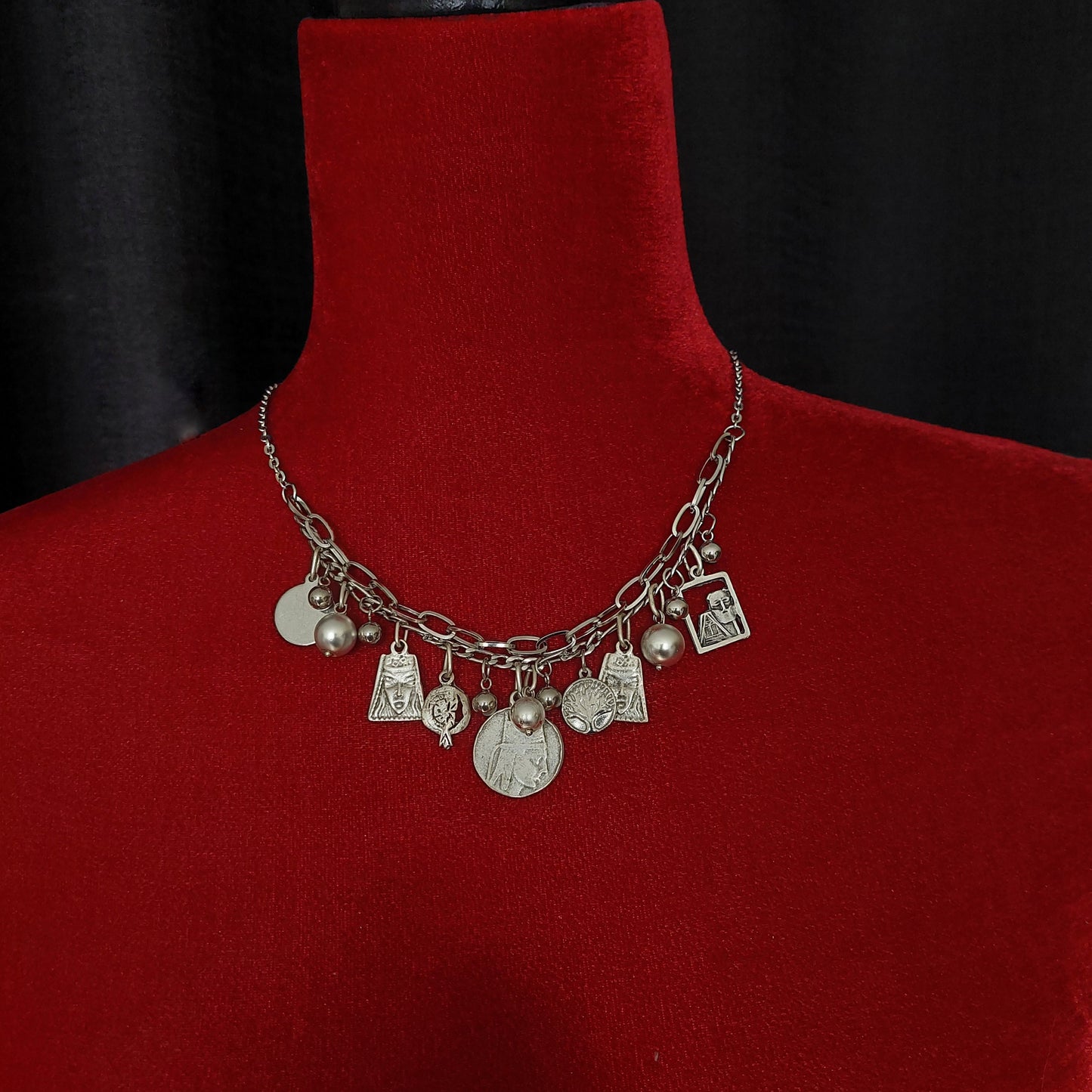 Armenian traditional necklace with earrings rhodium plated stainless steel parts