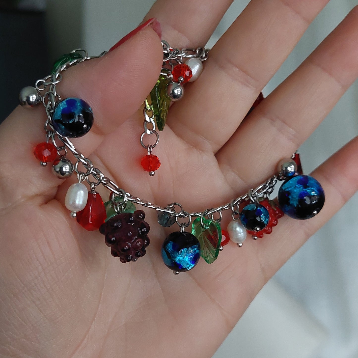 Handmade high quality glass berry jewelry with natural pearls and stainless steel parts