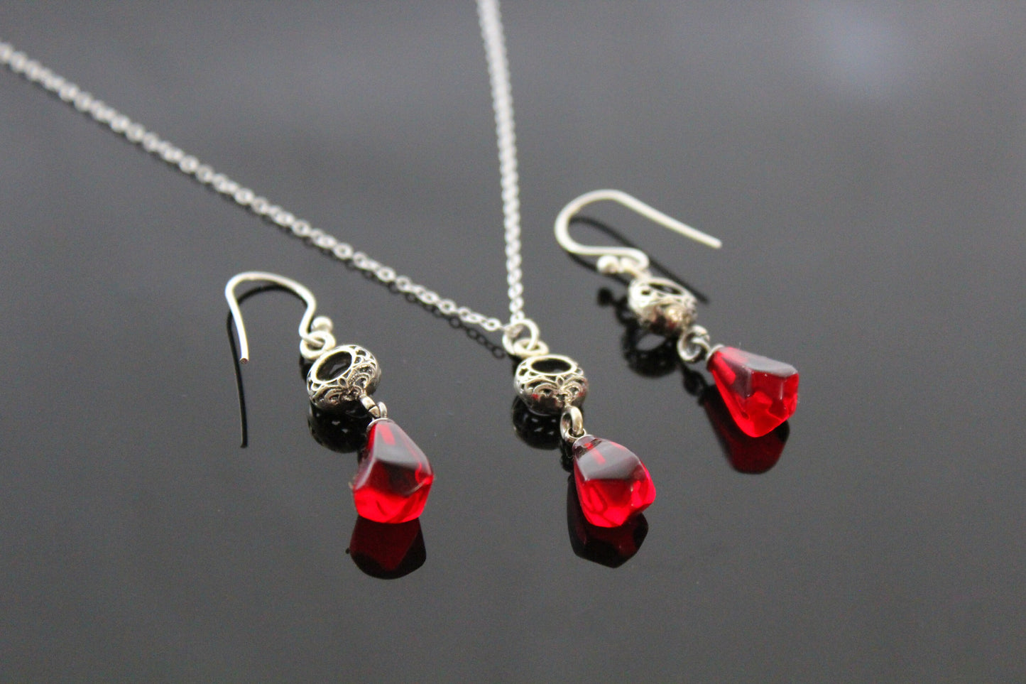 925 sterling silver pomegranate glass seeds jewelry set