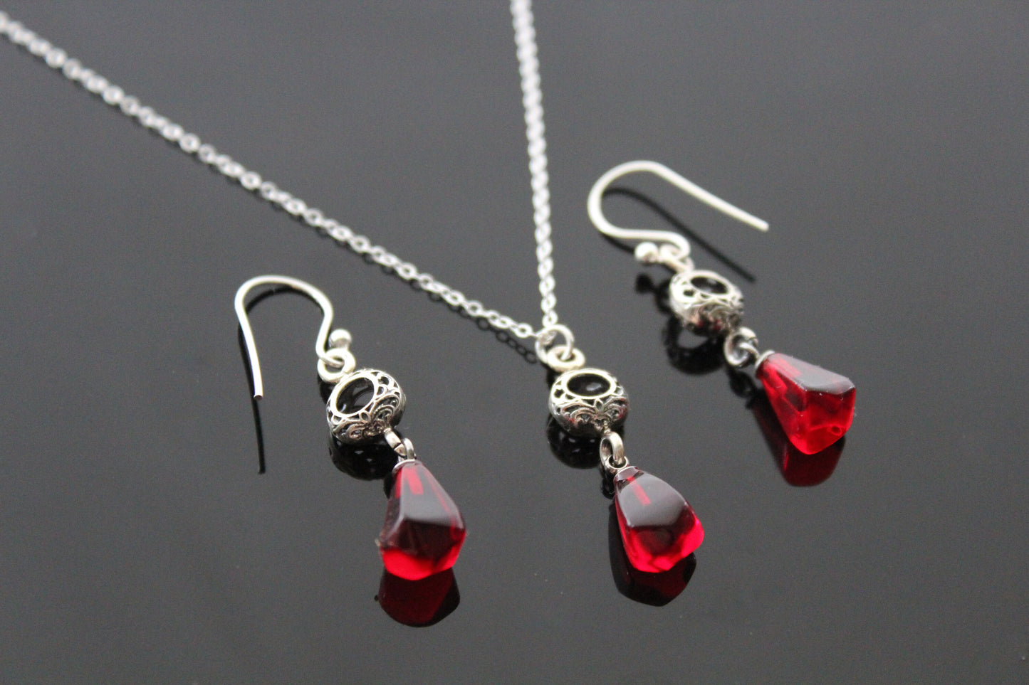 925 sterling silver pomegranate glass seeds jewelry set