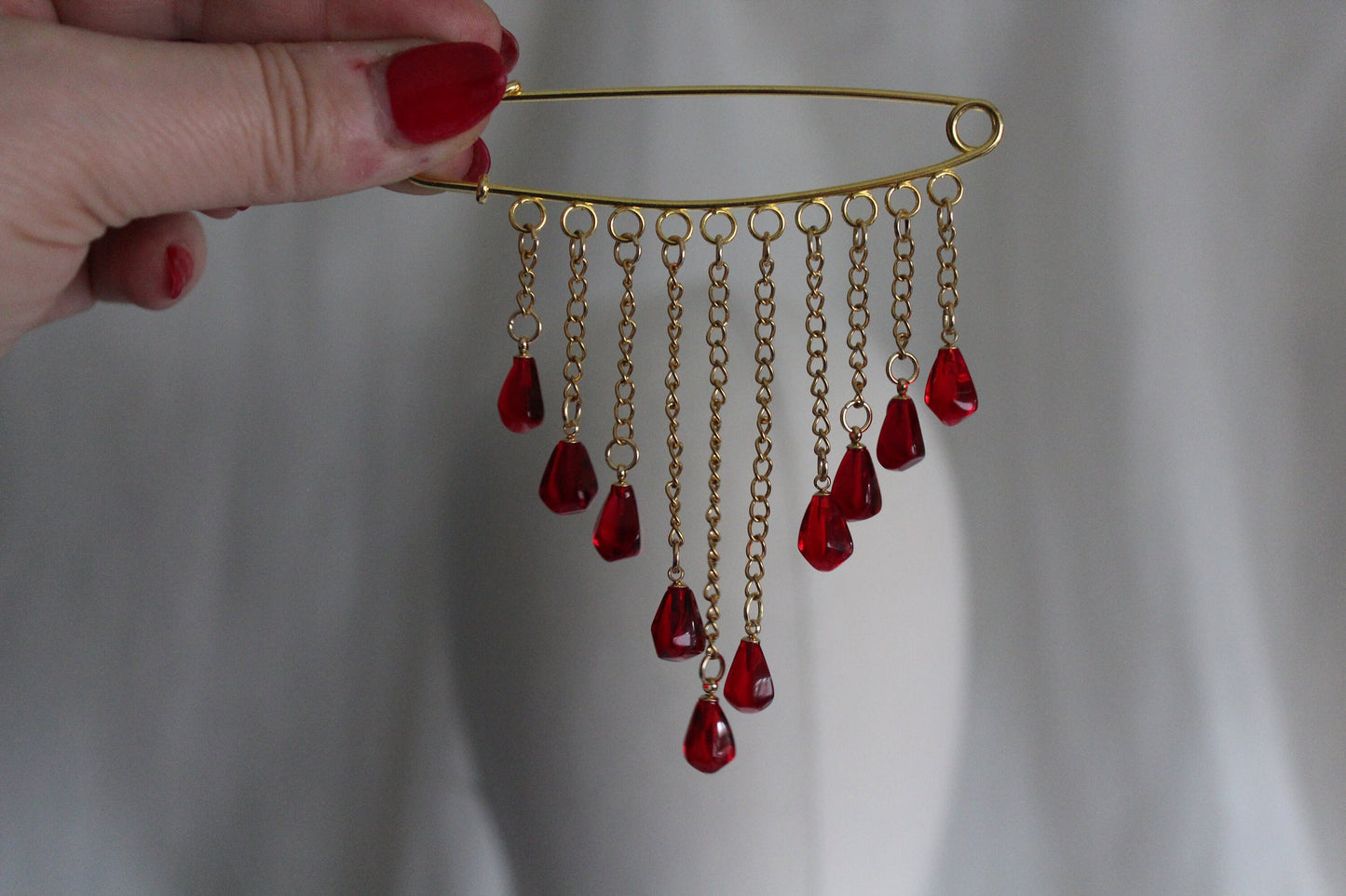 18K gold plated stainless steel Pomegranate glass hanging seeds brooch Safety pin brooch