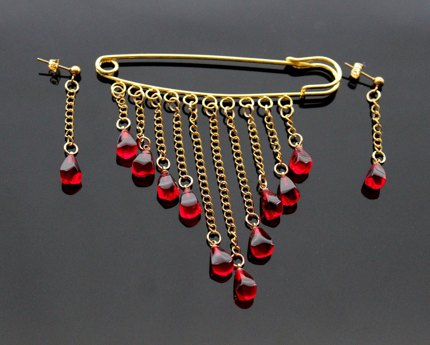 18K gold plated stainless steel Pomegranate glass hanging seeds brooch Safety pin brooch