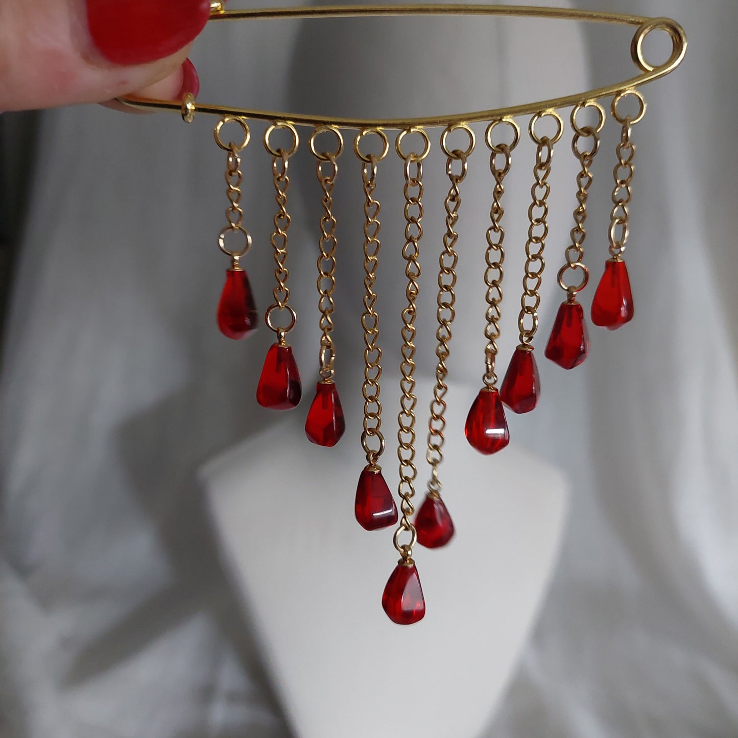 18K gold plated stainless steel Pomegranate glass hanging seeds brooch Safety pin brooch
