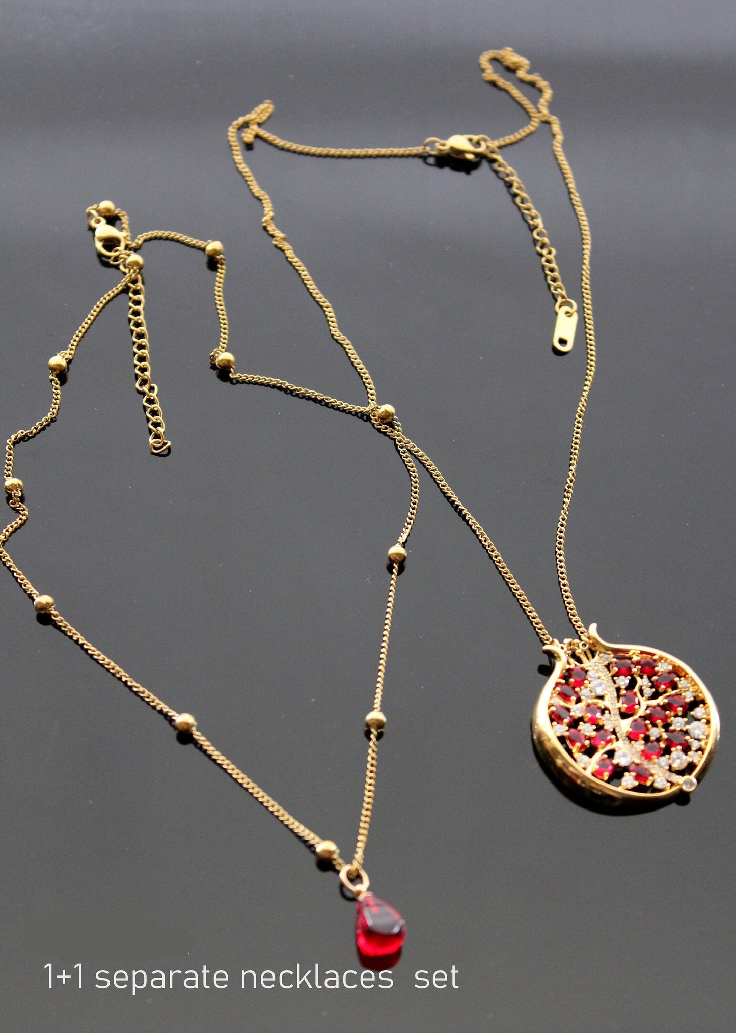 Pomegranate  jewelry set  18 K Gold plated pendant with zircons and glass beads