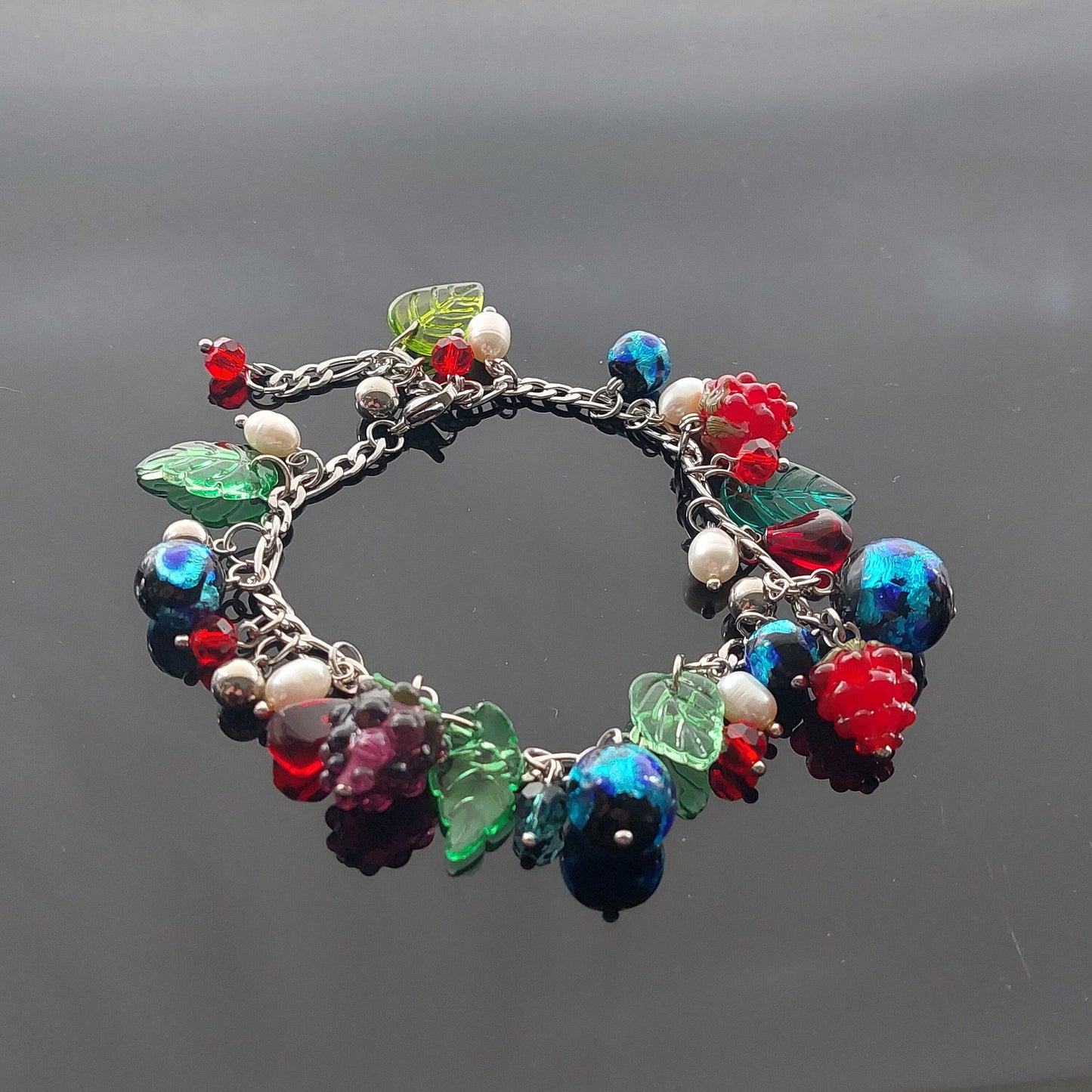 Handmade high quality glass berry jewelry with natural pearls and stainless steel parts
