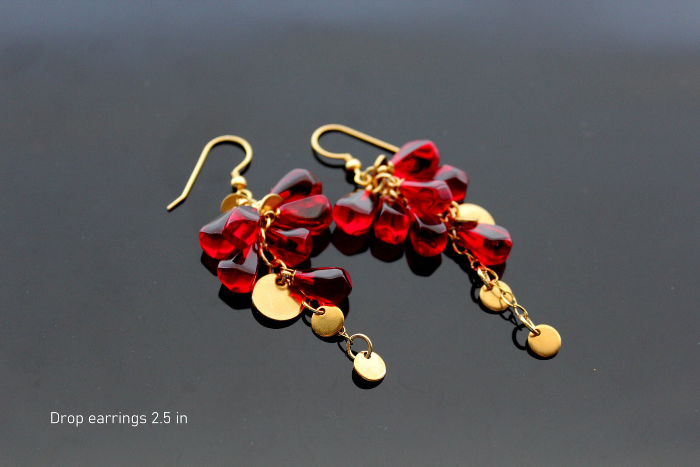 Glass handmade pomegranate seeds 18K gold plated stainless steel jewelry set