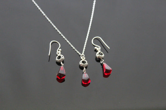 925 sterling silver pomegranate glass seeds jewelry set