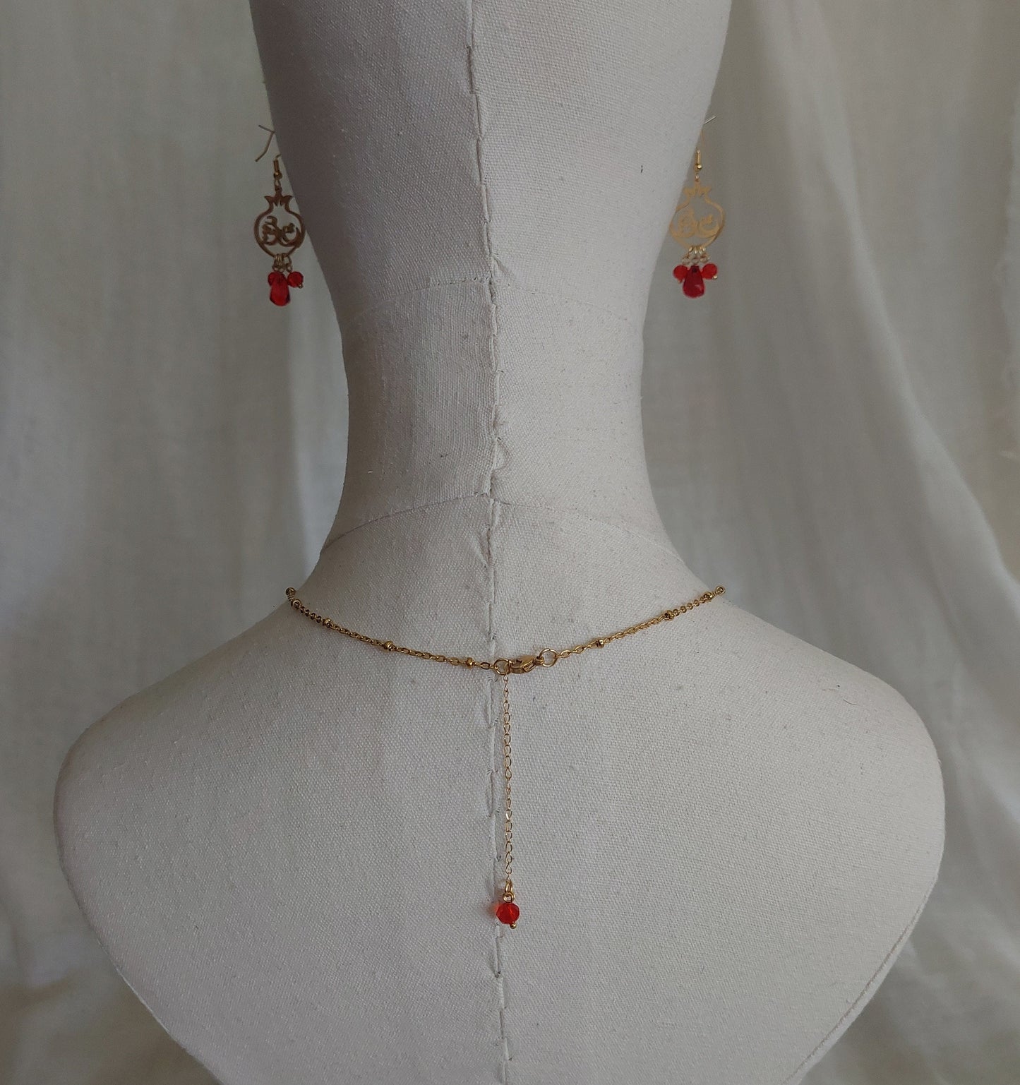 Farsi pomegranate glass seeds drop earrings and necklace  gold plated stainless  steel hypoallergenic jewelry