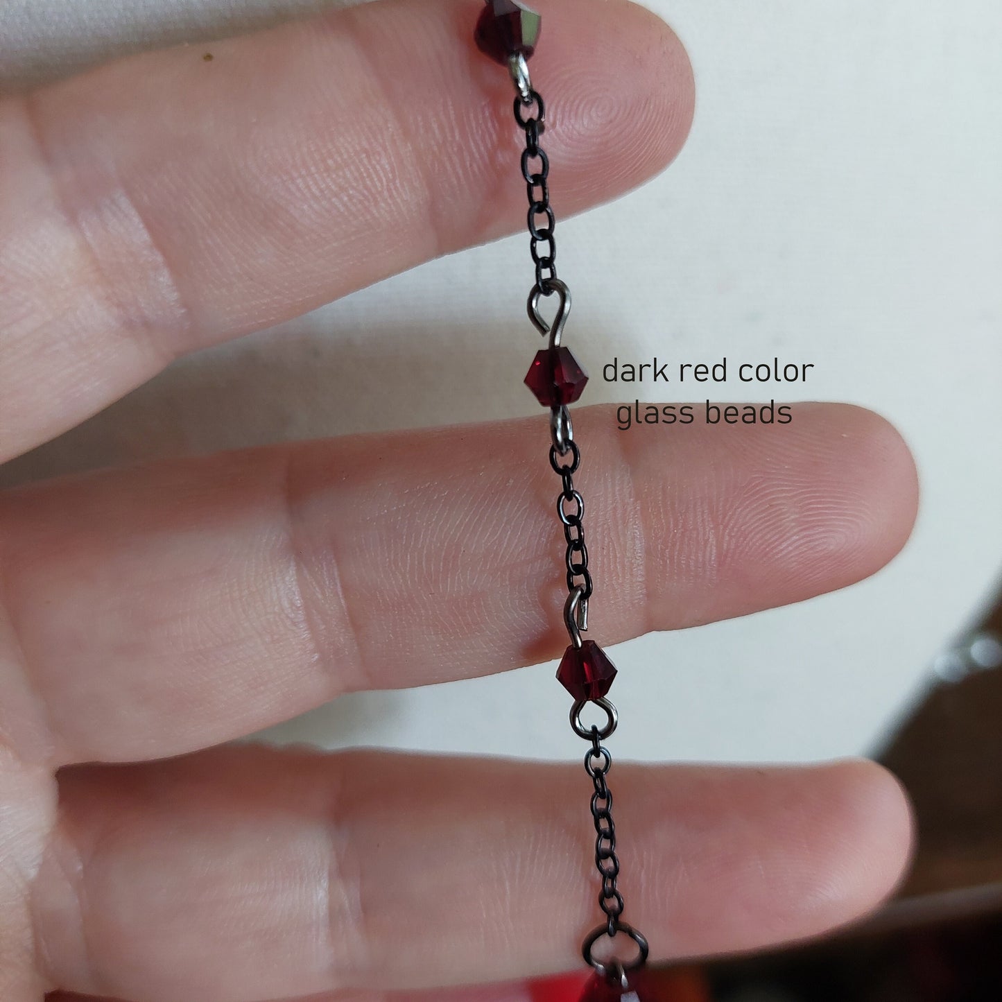 Handmade pomegranate jewelry set  with gun metal color chain